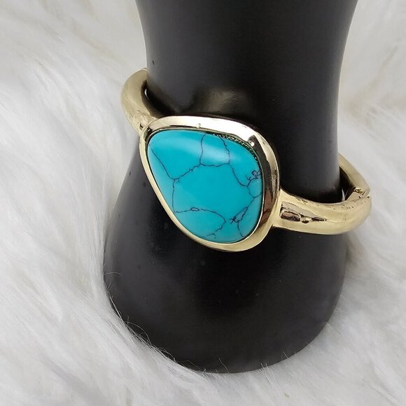 Banana Republic Vintage Faux Turquoise Gold Hinged Bangle Bracelet - Picture 2 of 7